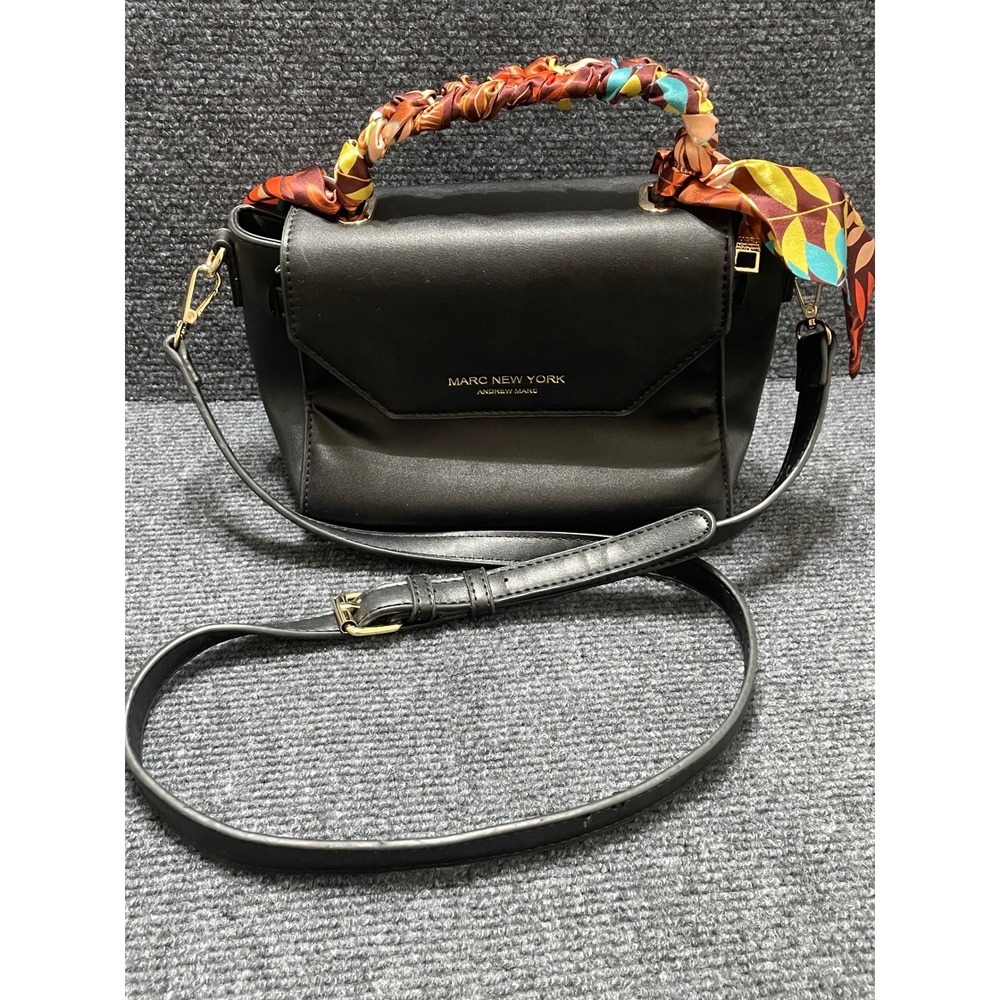 Marc Andrew New York Black Scarf Handle Crossbody Bag Gold Hardware Satchel